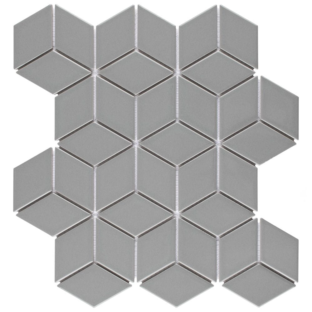 SAMPLE - Metro Rhombus Glossy Light Grey 6 in. x 6 in. Porcelain Mosaic