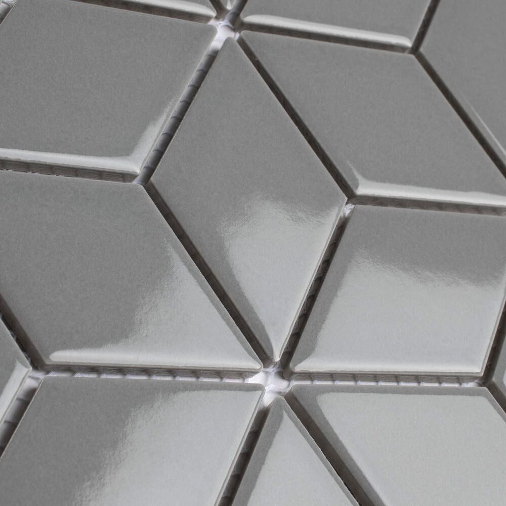 SAMPLE - Metro Rhombus Glossy Light Grey 6 in. x 6 in. Porcelain Mosaic