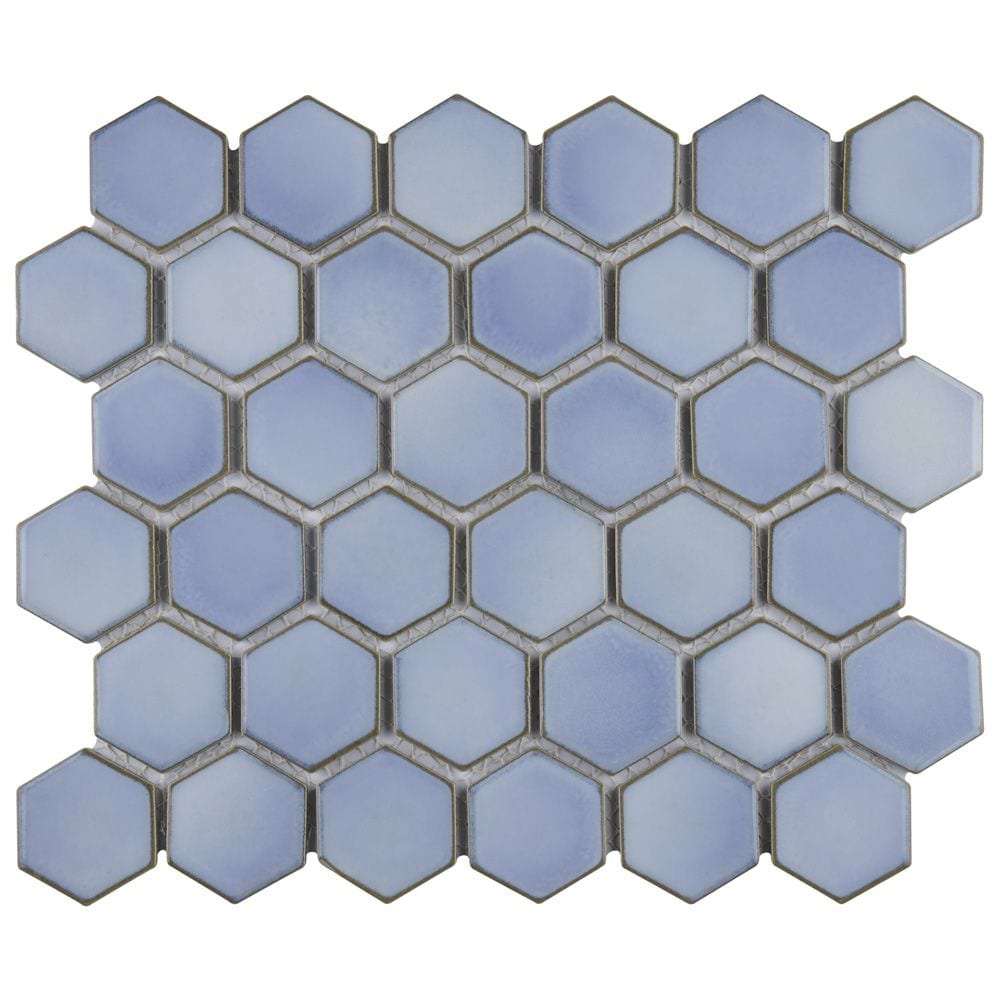 SAMPLE - Hudson Due 2" Hex 6 in. x 6 in. Frost Blue Porcelain Mosaic Tile