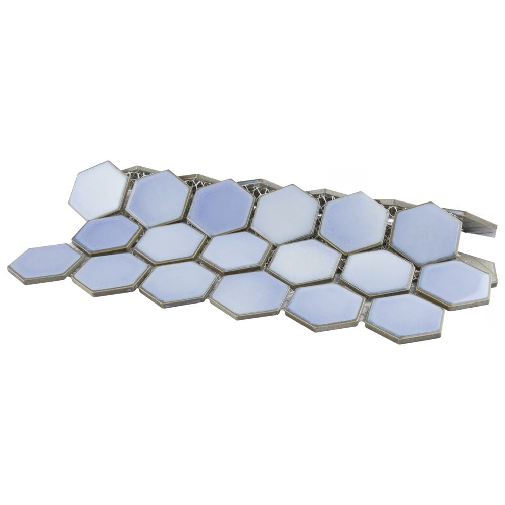 SAMPLE - Hudson Due 2" Hex 6 in. x 6 in. Frost Blue Porcelain Mosaic Tile