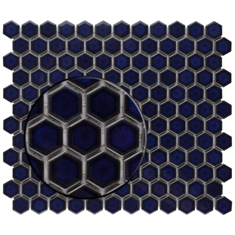 SAMPLE - Harlem Hex Cobalt 6 in. x 6 in. Porcelain Mosaic Tile