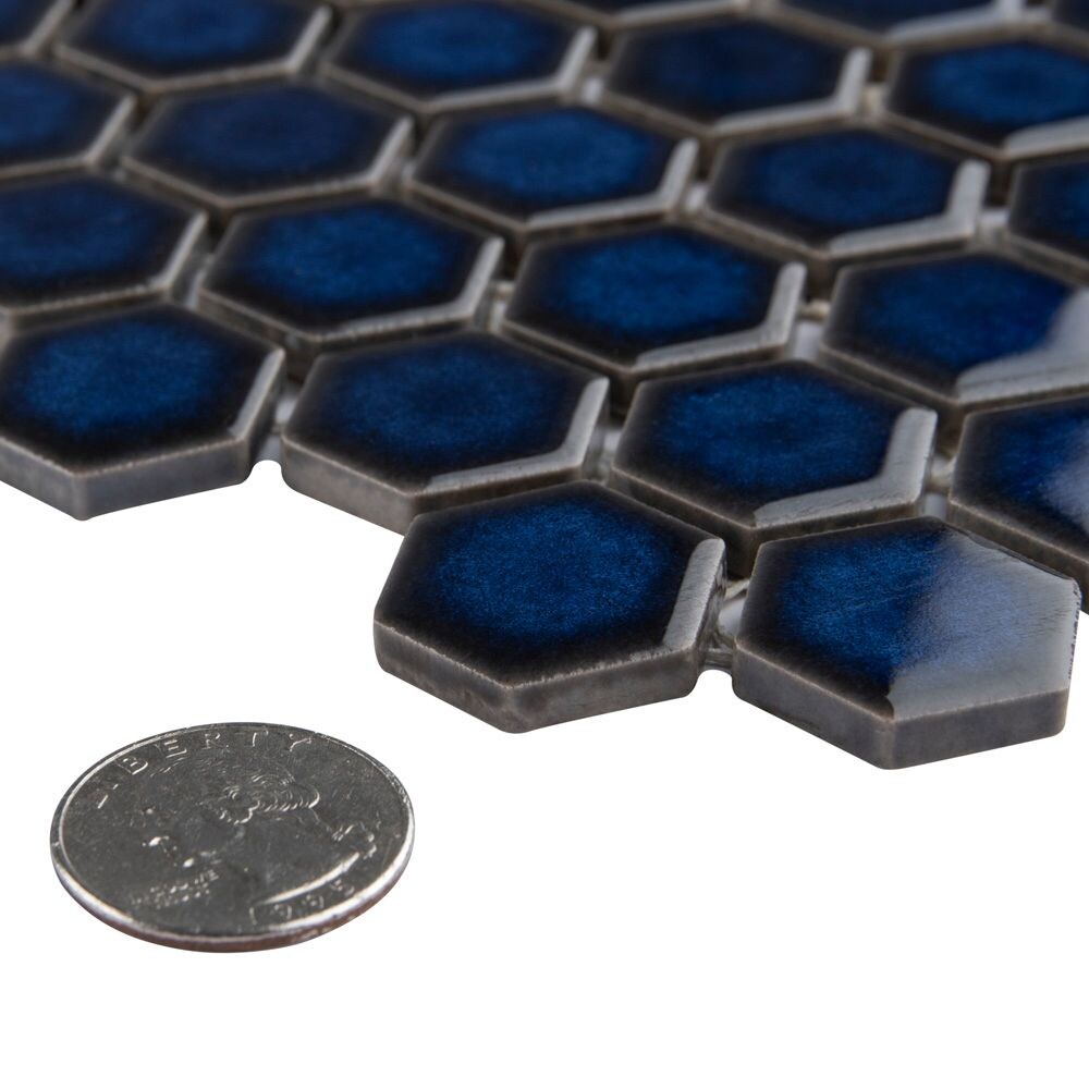 SAMPLE - Harlem Hex Cobalt 6 in. x 6 in. Porcelain Mosaic Tile