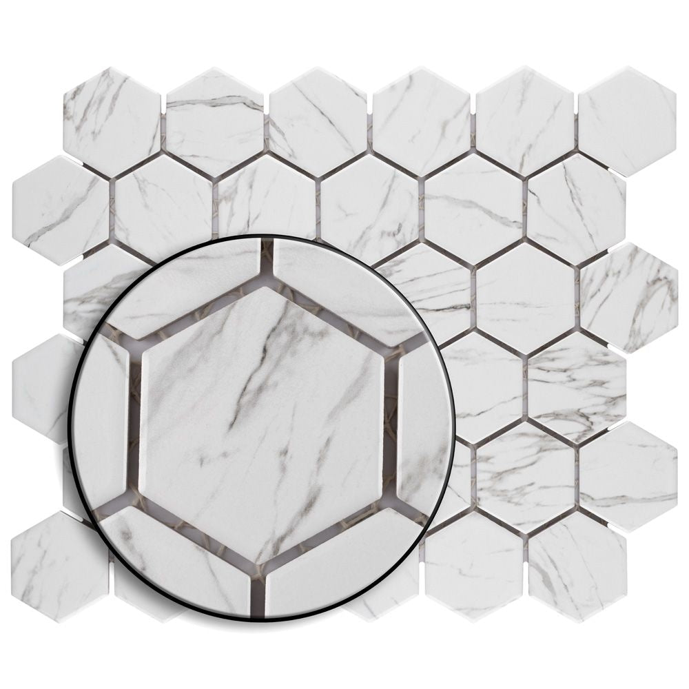 SAMPLE - Flo 2" Hex White 6 in. x 6 in. Porcelain Mosaic