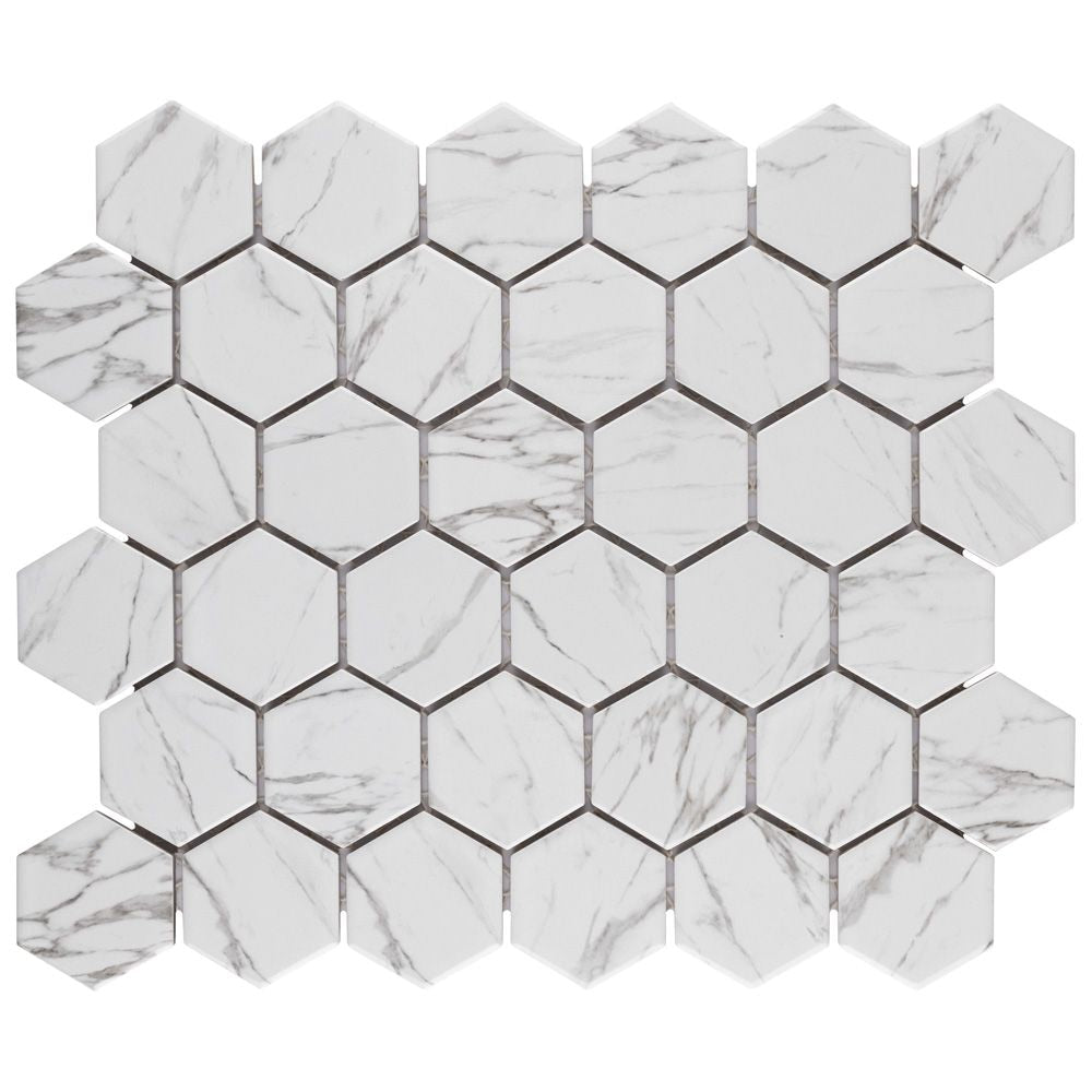 SAMPLE - Flo 2" Hex White 6 in. x 6 in. Porcelain Mosaic