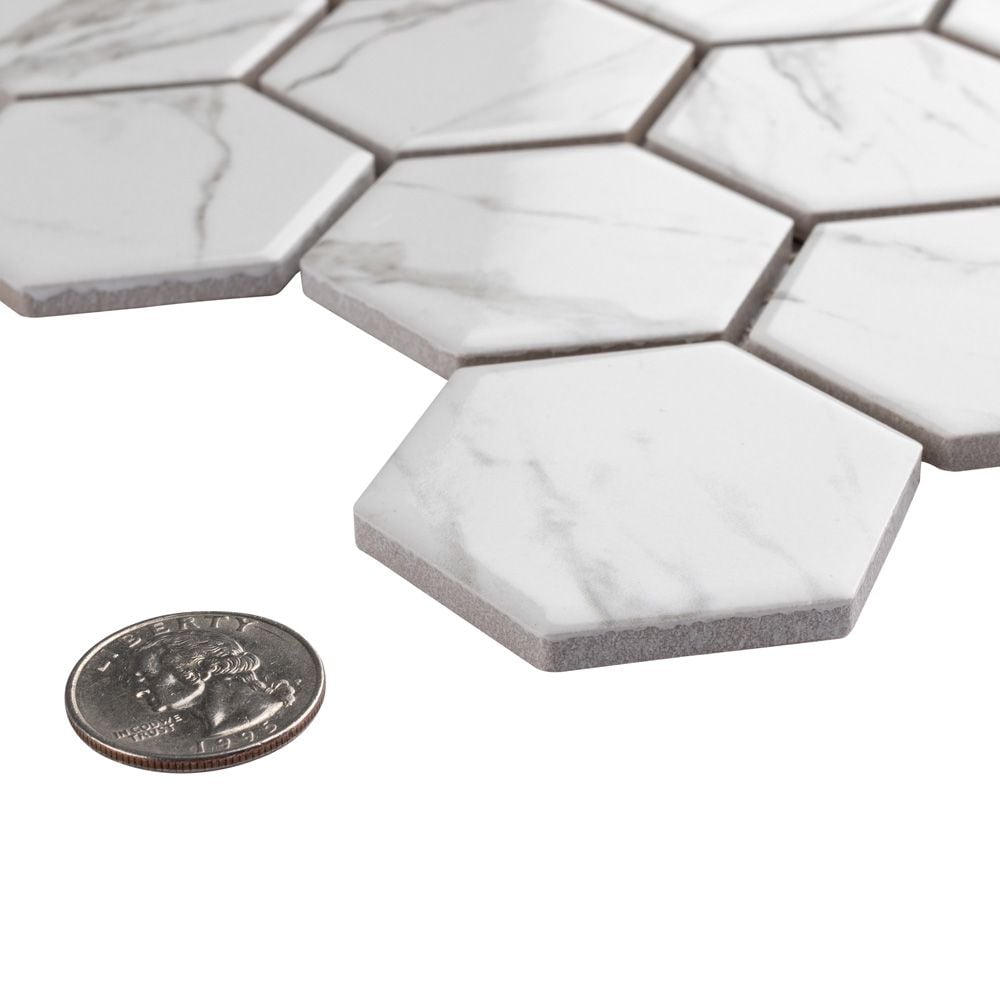 SAMPLE - Flo 2" Hex White 6 in. x 6 in. Porcelain Mosaic