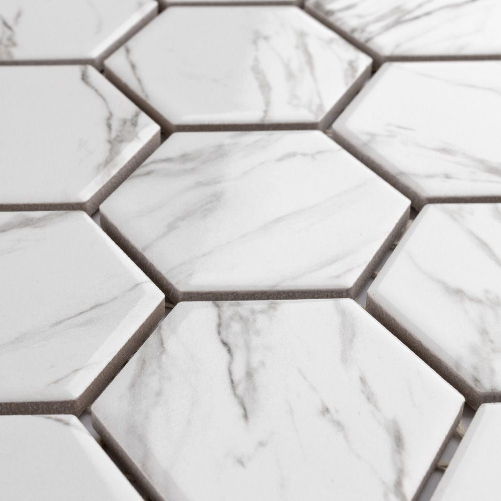 SAMPLE - Flo 2" Hex White 6 in. x 6 in. Porcelain Mosaic