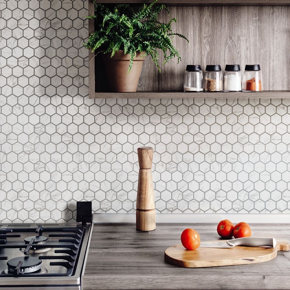SAMPLE - Flo 2" Hex White 6 in. x 6 in. Porcelain Mosaic