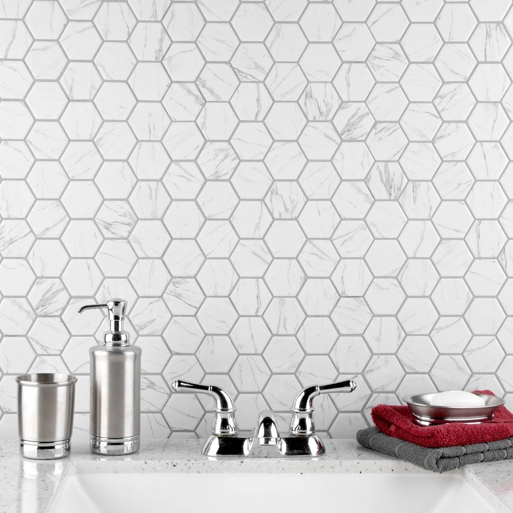 SAMPLE - Flo 2" Hex White 6 in. x 6 in. Porcelain Mosaic
