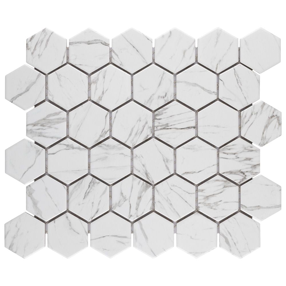 SAMPLE - Flo 2" Hex White 6 in. x 6 in. Porcelain Mosaic