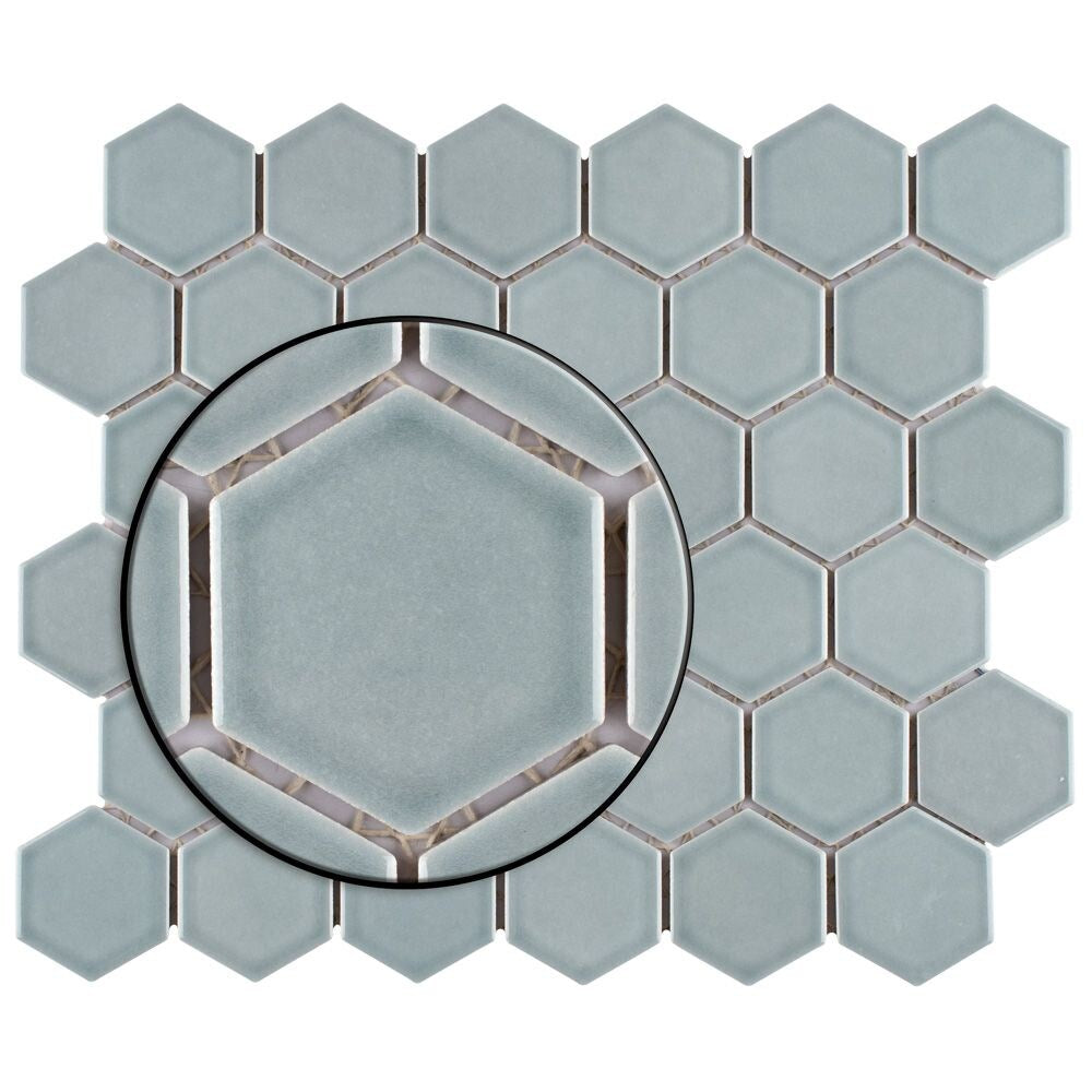 SAMPLE - Tribeca 2" Hex Glossy Mist 6 in. x 6 in. Porcelain Mosaic