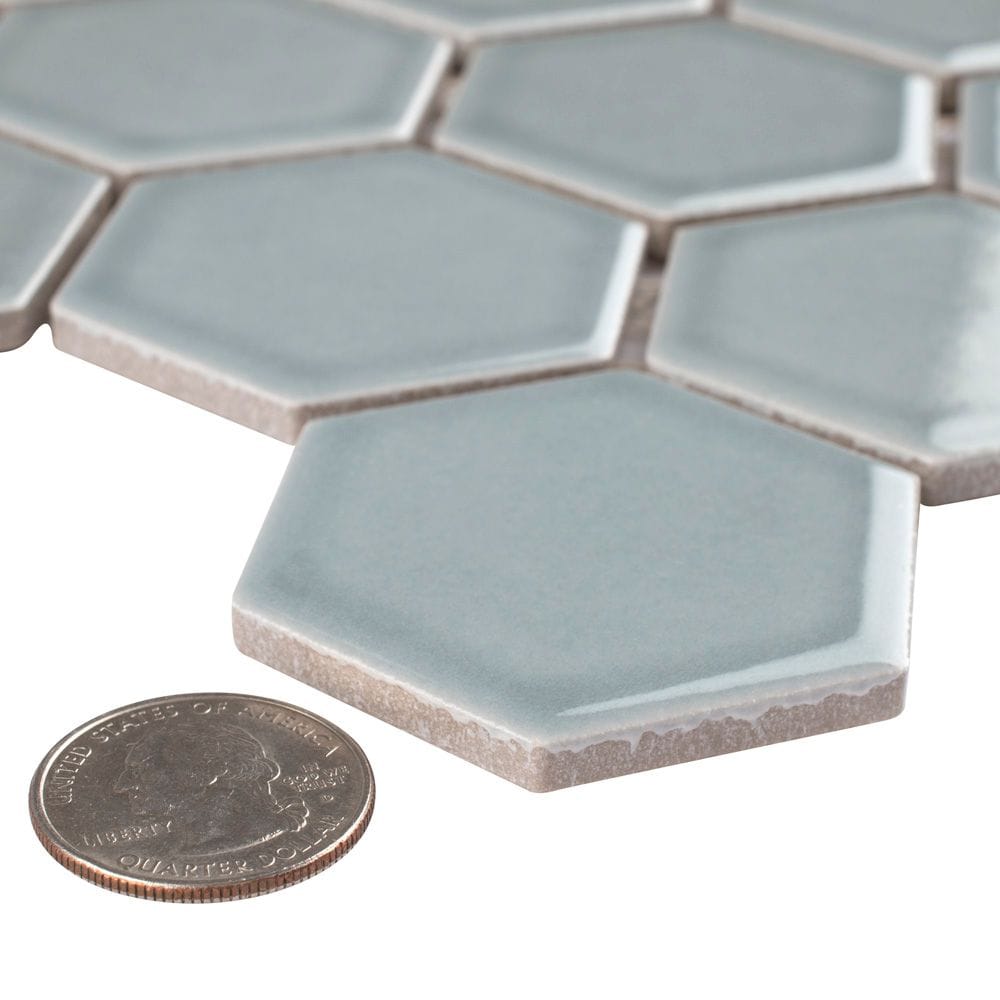 SAMPLE - Tribeca 2" Hex Glossy Mist 6 in. x 6 in. Porcelain Mosaic
