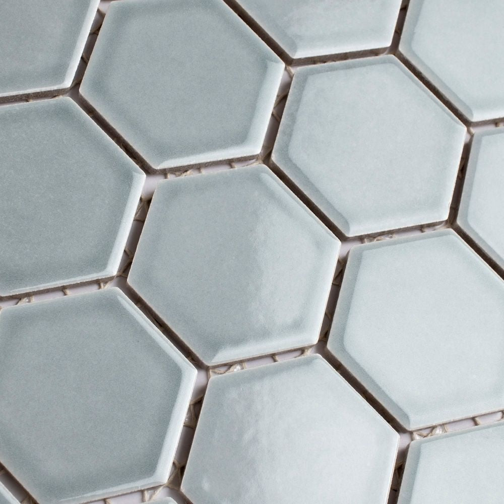 SAMPLE - Tribeca 2" Hex Glossy Mist 6 in. x 6 in. Porcelain Mosaic