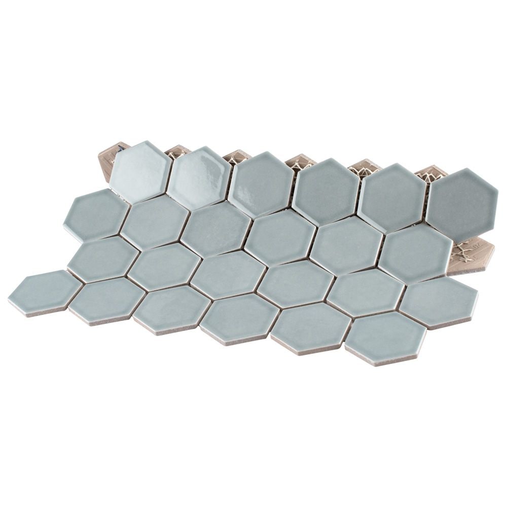 SAMPLE - Tribeca 2" Hex Glossy Mist 6 in. x 6 in. Porcelain Mosaic