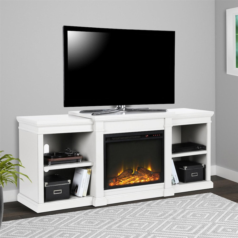 Meuble TV avec cheminée électrique Manchester pour téléviseurs jusqu'à 70", blanc