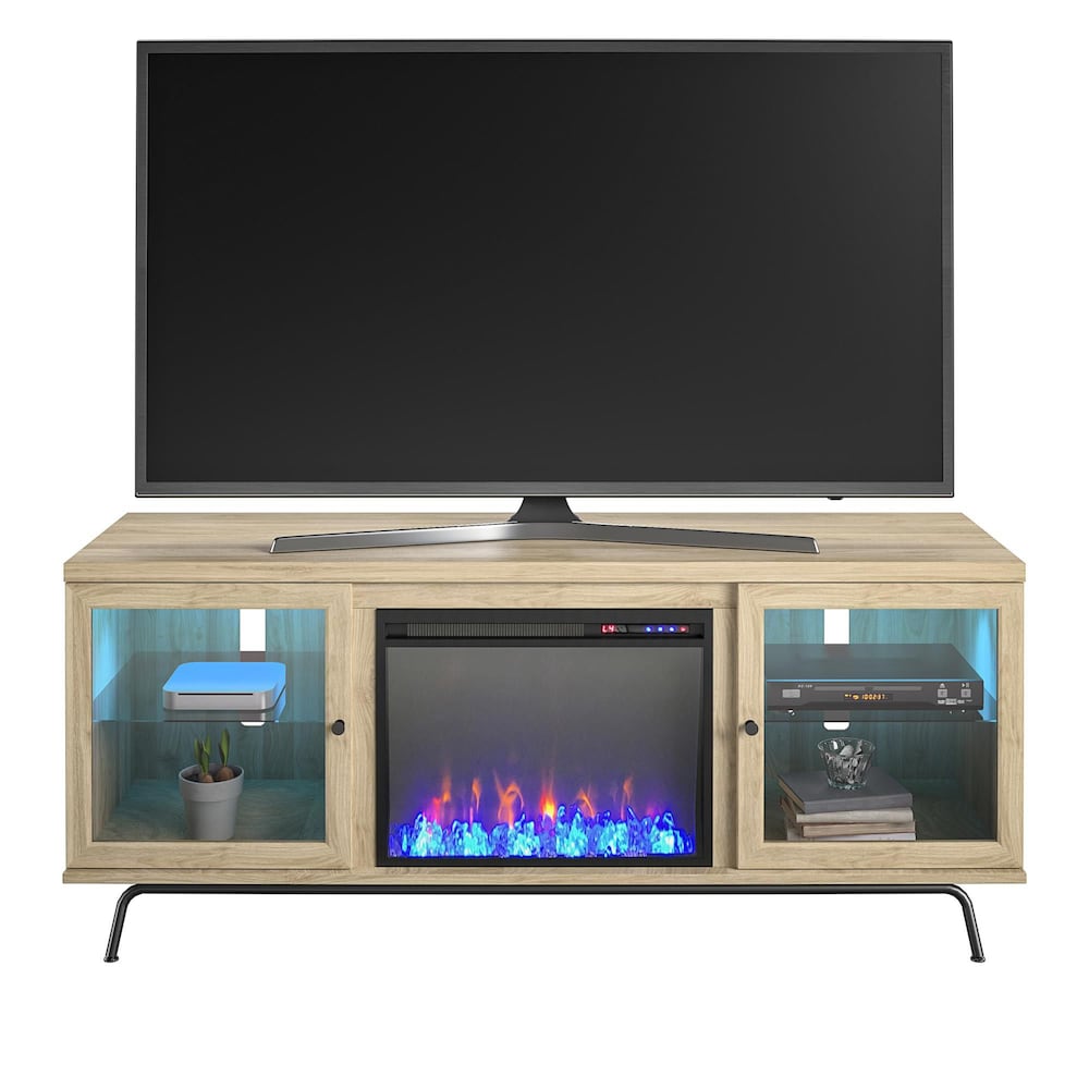 Meuble TV Sydney View Fireplace pour téléviseurs jusqu'à 70", chêne blond