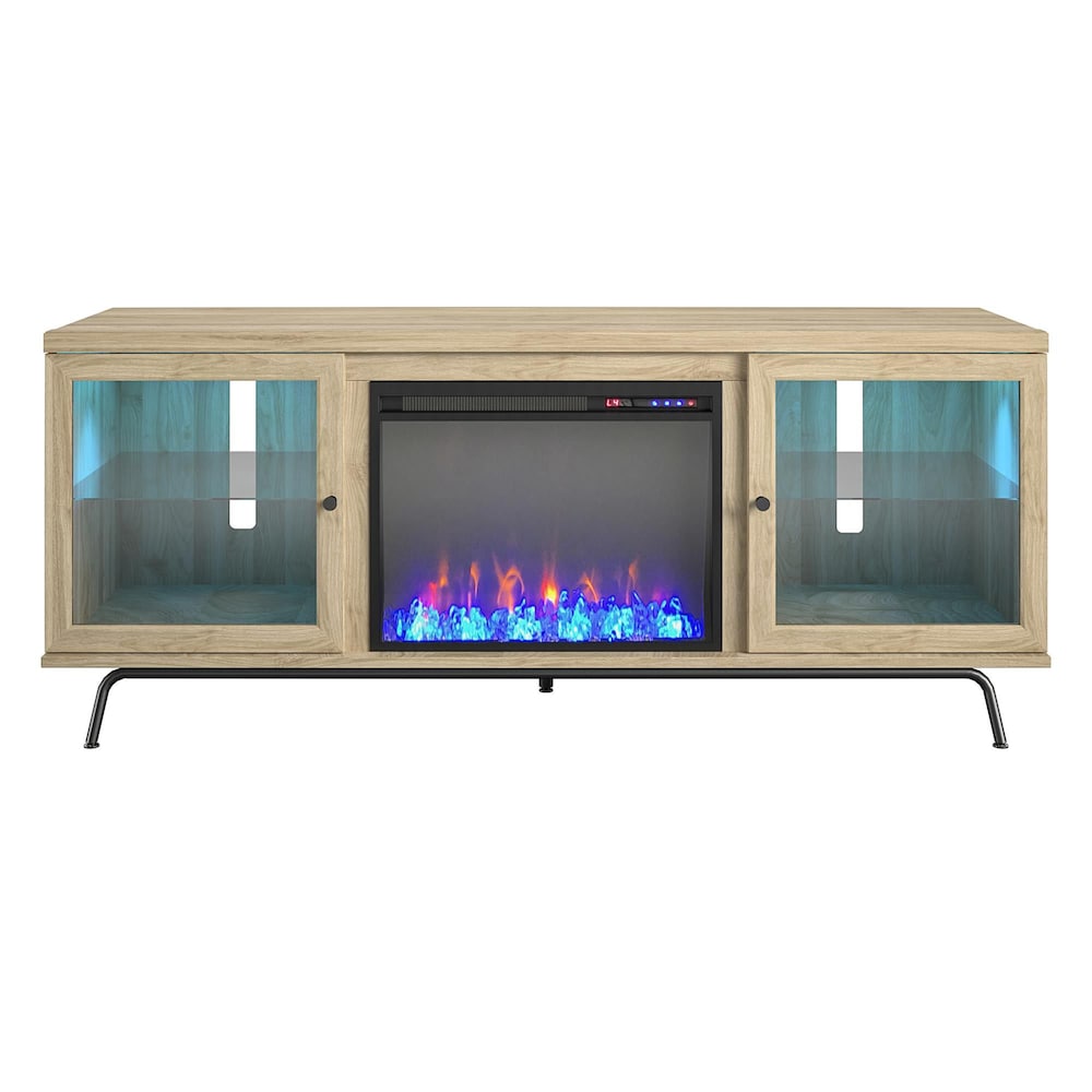 Meuble TV Sydney View Fireplace pour téléviseurs jusqu'à 70", chêne blond