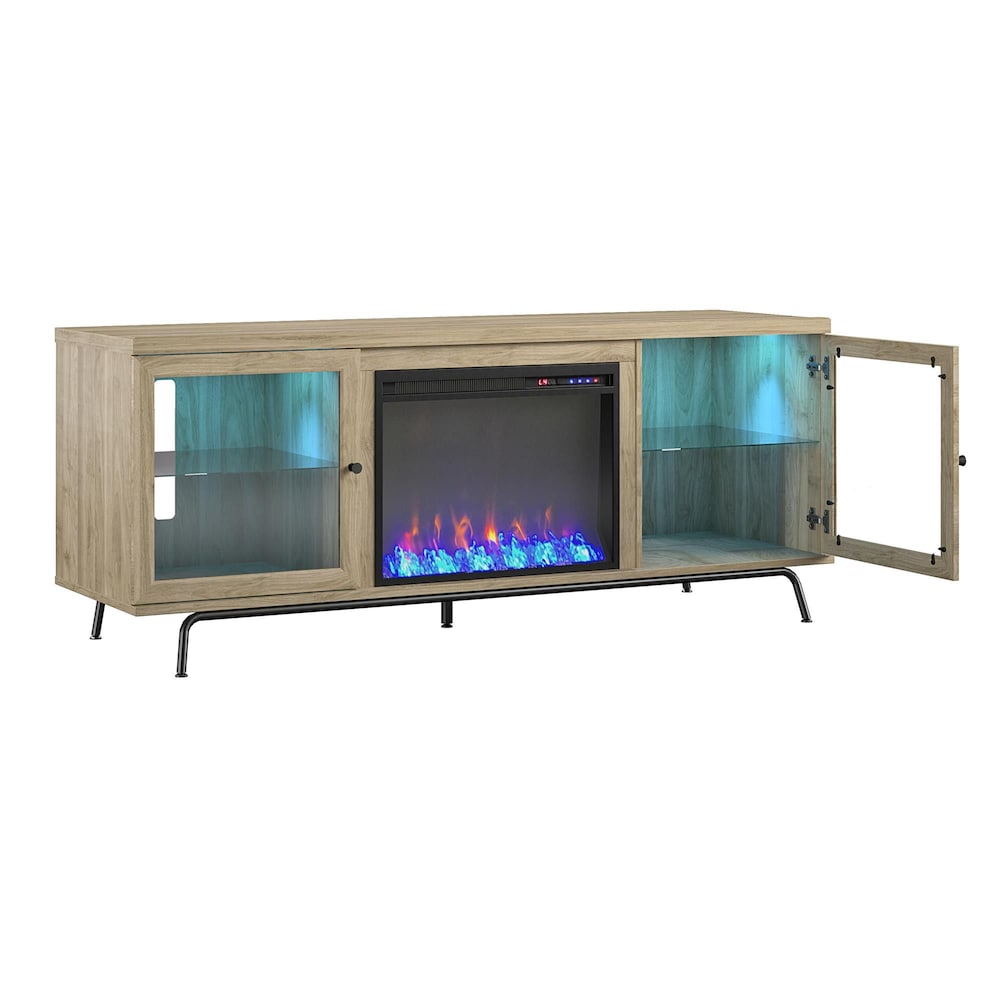 Meuble TV Sydney View Fireplace pour téléviseurs jusqu'à 70", chêne blond