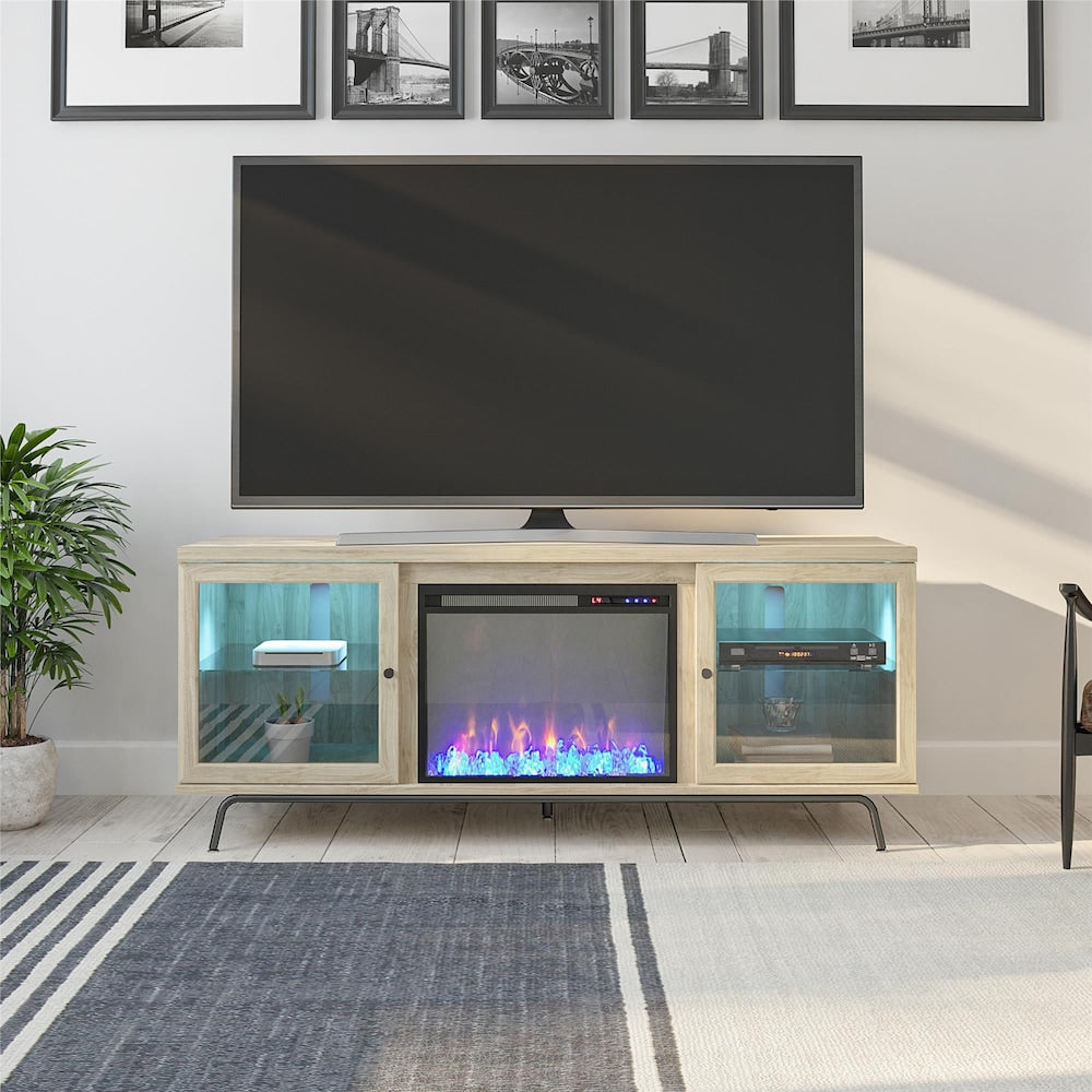 Meuble TV Sydney View Fireplace pour téléviseurs jusqu'à 70", chêne blond