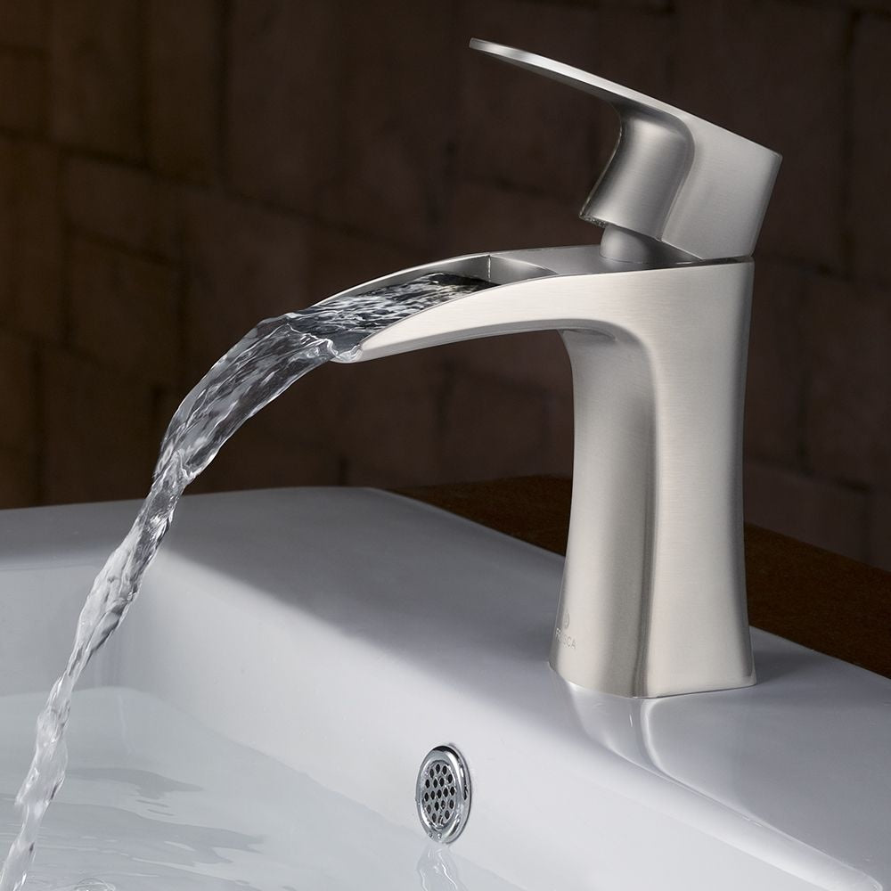 Fortore Single Hole Single-Handle Waterfall Bathroom Faucet in Brushed Nickel
