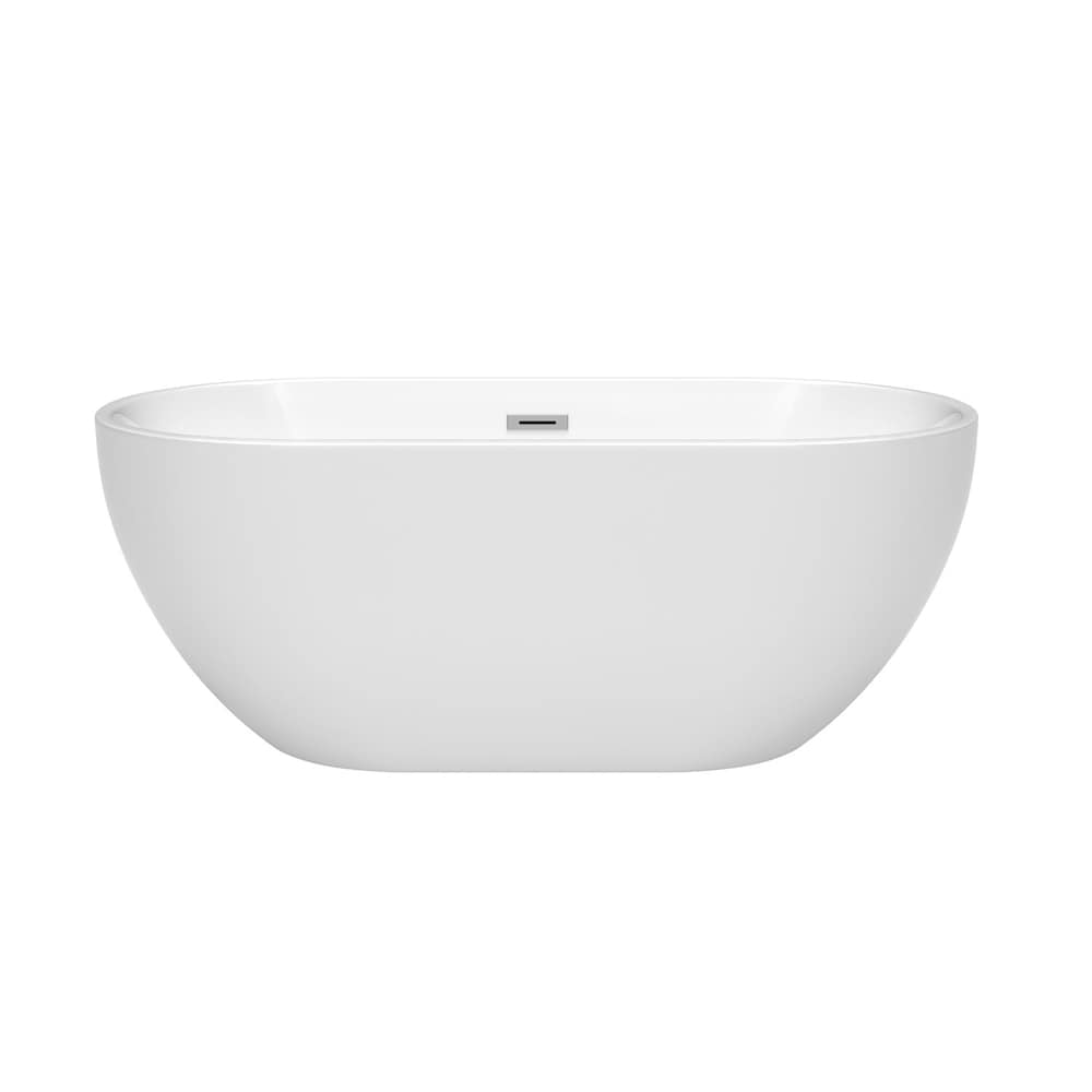 Brooklyn 60 inch Freestanding Bathtub in White with Polished Chrome Drain and Overflow Trim
