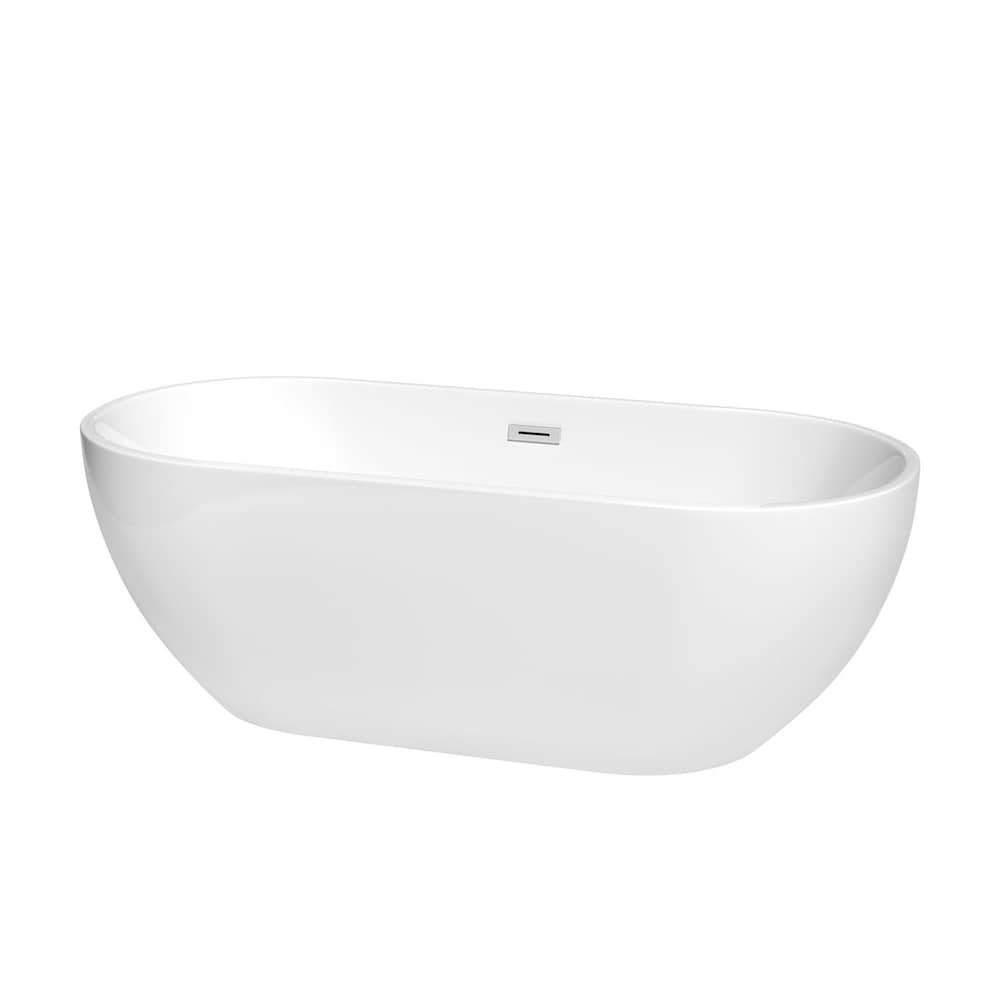 Baignoire autoportante Brooklyn de 67 pouces en blanc avec drain et garniture de trop-plein en chrome poli