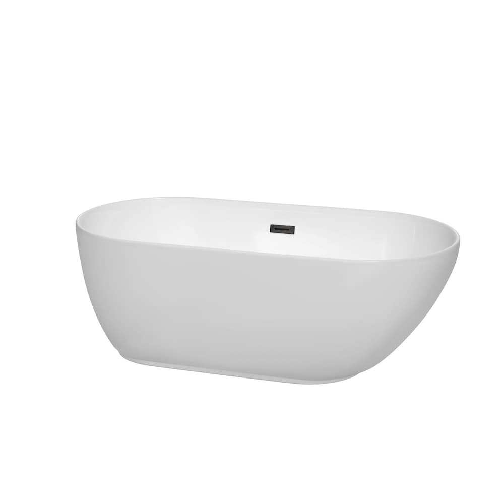 Melissa 60 inch Freestanding Bathtub in White with Matte Black Drain and Overflow Trim