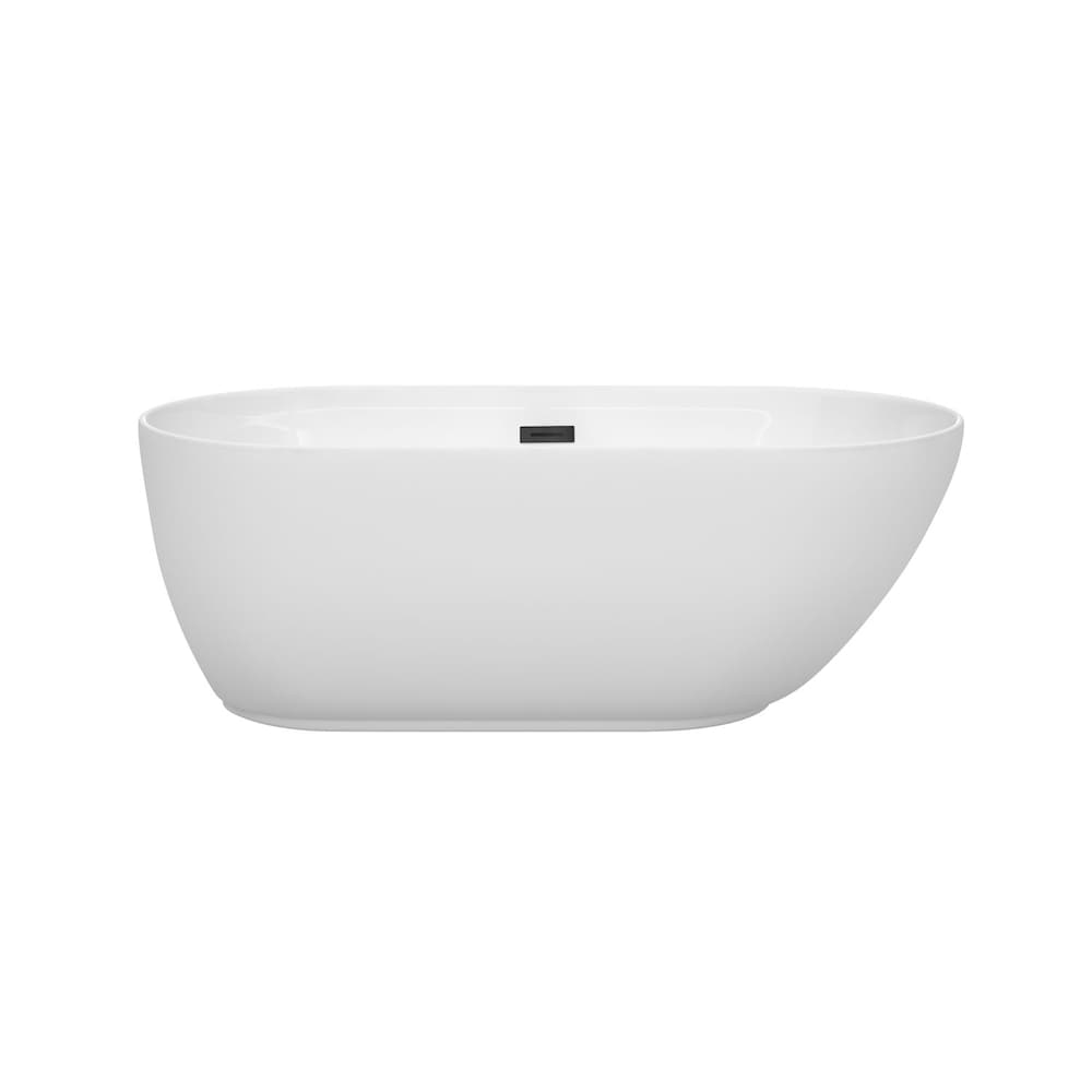 Melissa 60 inch Freestanding Bathtub in White with Matte Black Drain and Overflow Trim
