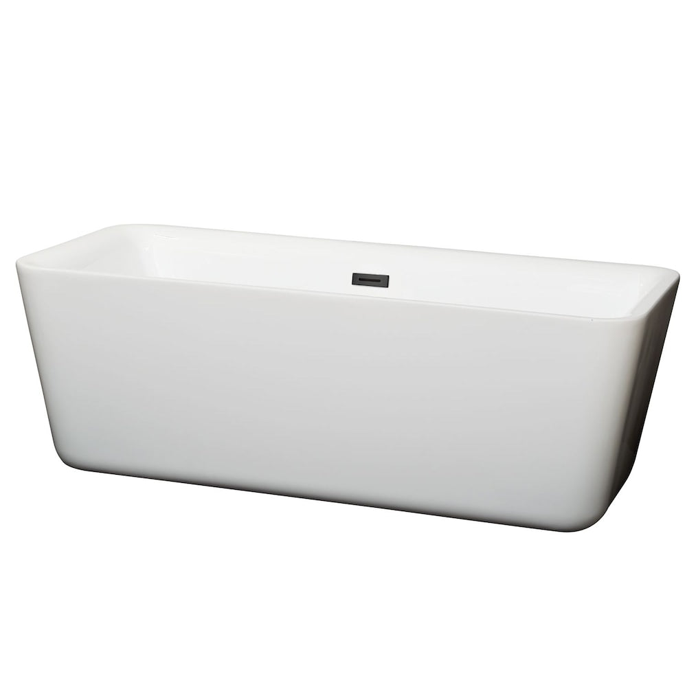Emily 69 inch Freestanding Bathtub in White with Matte Black Drain and Overflow Trim