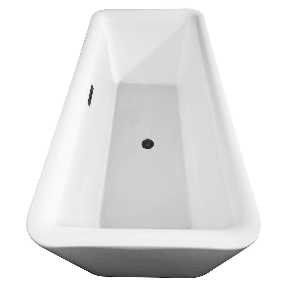 Baignoire autoportante Emily de 69 pouces en blanc avec drain noir mat et garniture de trop-plein