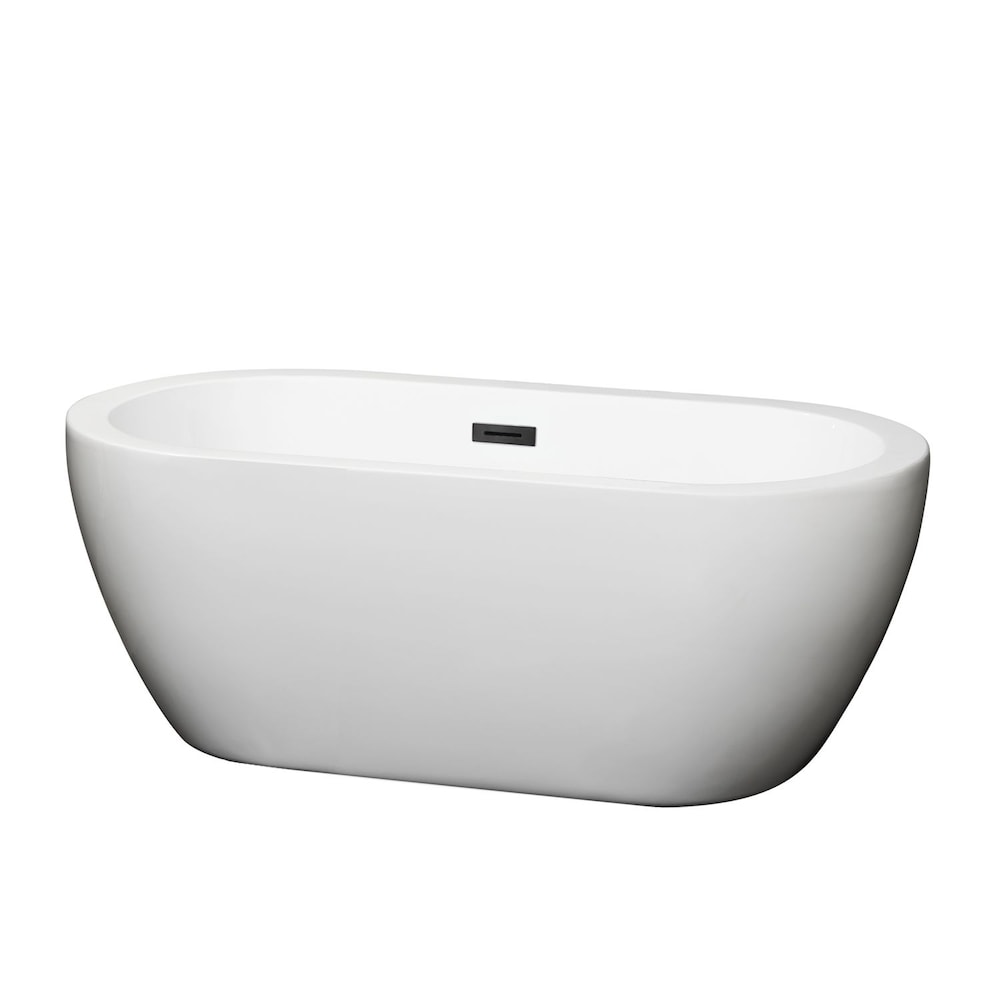 Soho 60 inch Freestanding Bathtub in White with Matte Black Drain and Overflow Trim