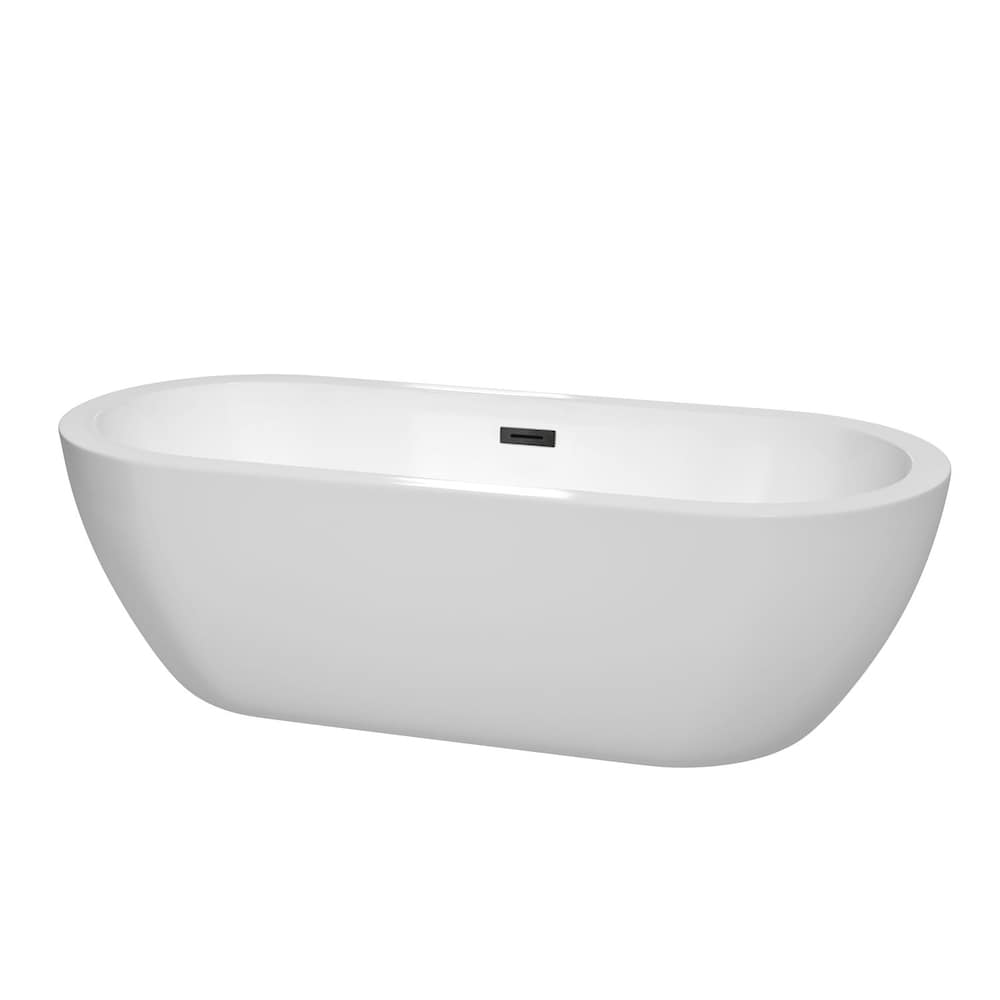 Soho 72 inch Freestanding Bathtub in White with Matte Black Drain and Overflow Trim