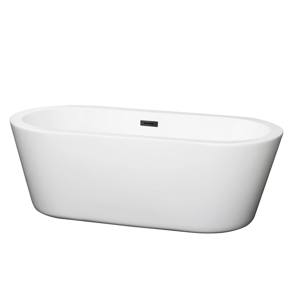Mermaid 67 inch Freestanding Bathtub in White with Matte Black Drain and Overflow Trim