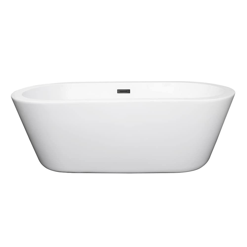 Mermaid 67 inch Freestanding Bathtub in White with Matte Black Drain and Overflow Trim