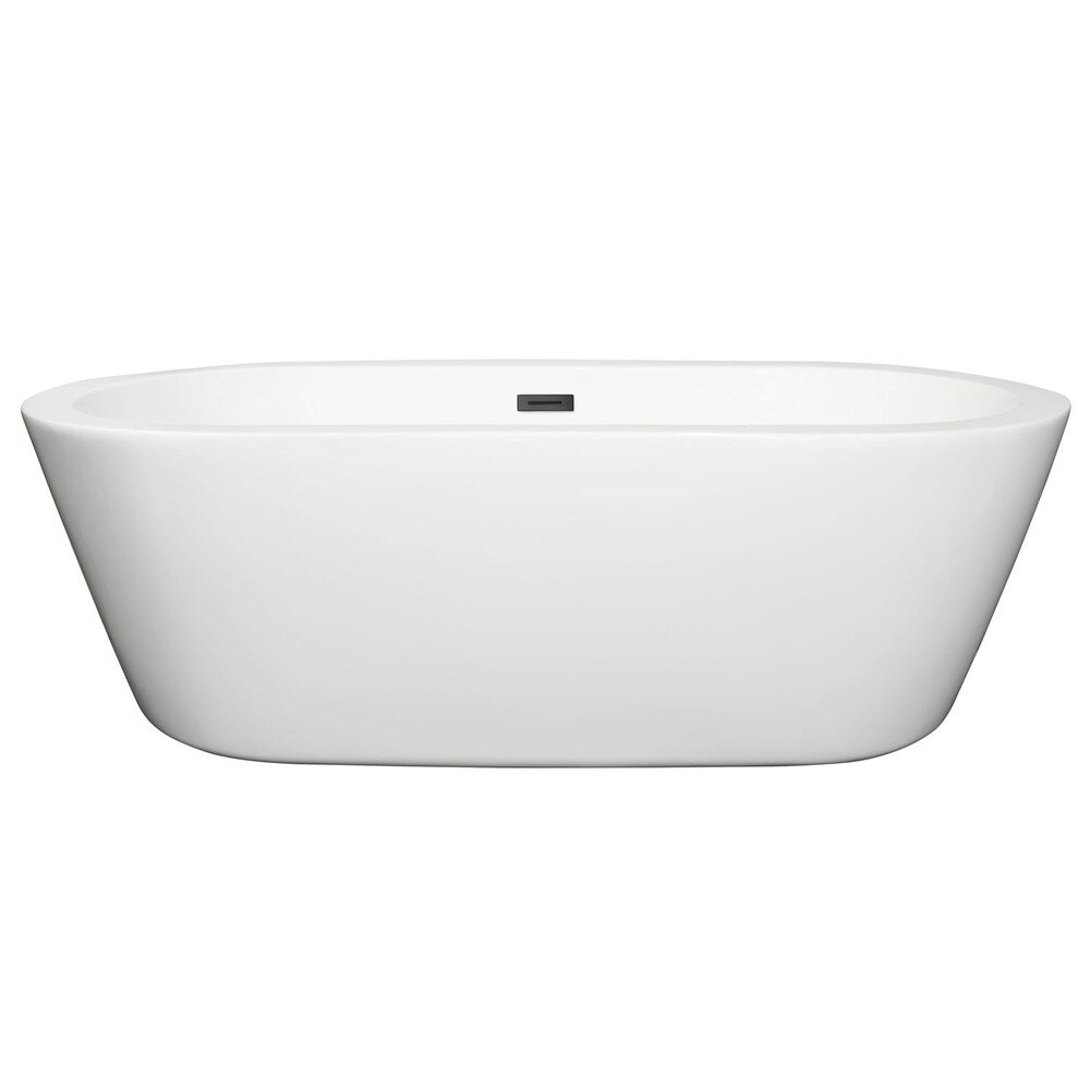 Baignoire autoportante Mermaid de 71 pouces en blanc avec drain noir mat et garniture de trop-plein