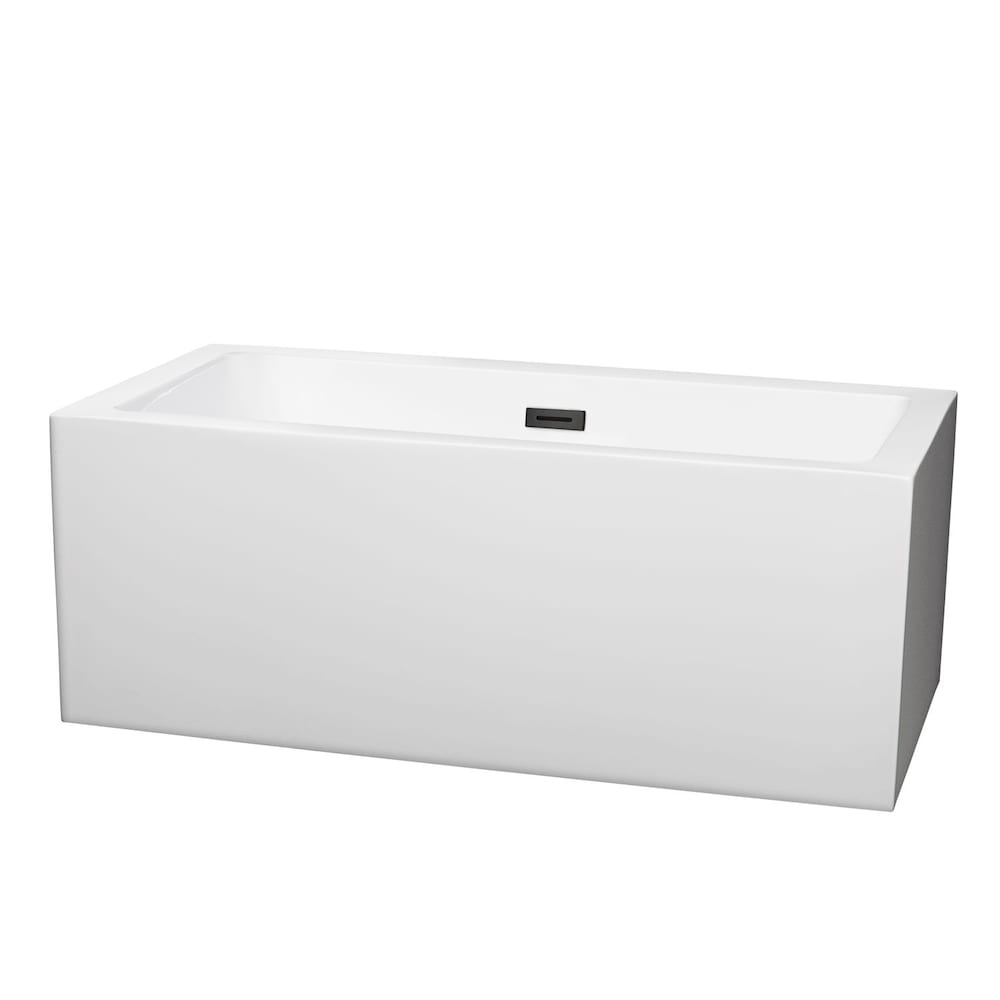 Baignoire autoportante Melody de 60 pouces en blanc avec drain et garniture de trop-plein en noir mat