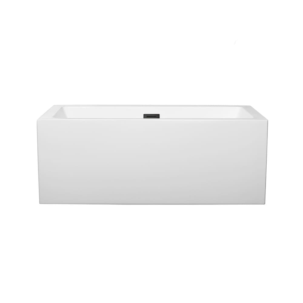 Baignoire autoportante Melody de 60 pouces en blanc avec drain et garniture de trop-plein en noir mat
