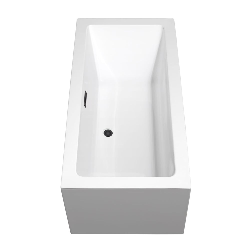 Baignoire autoportante Melody de 60 pouces en blanc avec drain et garniture de trop-plein en noir mat
