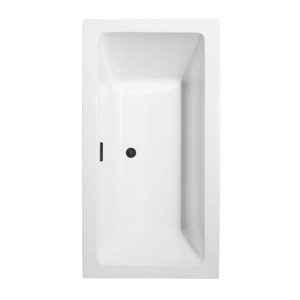 Baignoire autoportante Melody de 60 pouces en blanc avec drain et garniture de trop-plein en noir mat