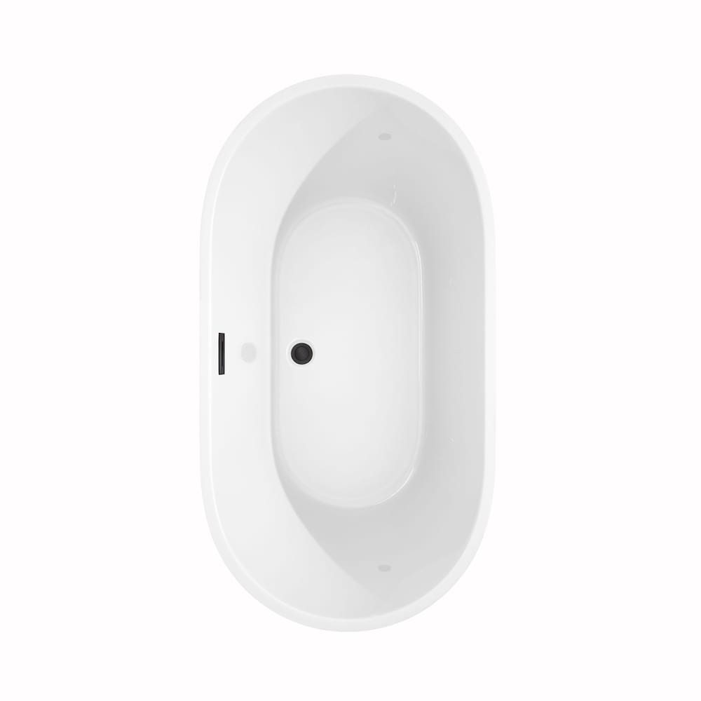 Baignoire autoportante Carissa de 60 pouces en blanc avec drain et garniture de trop-plein en noir mat