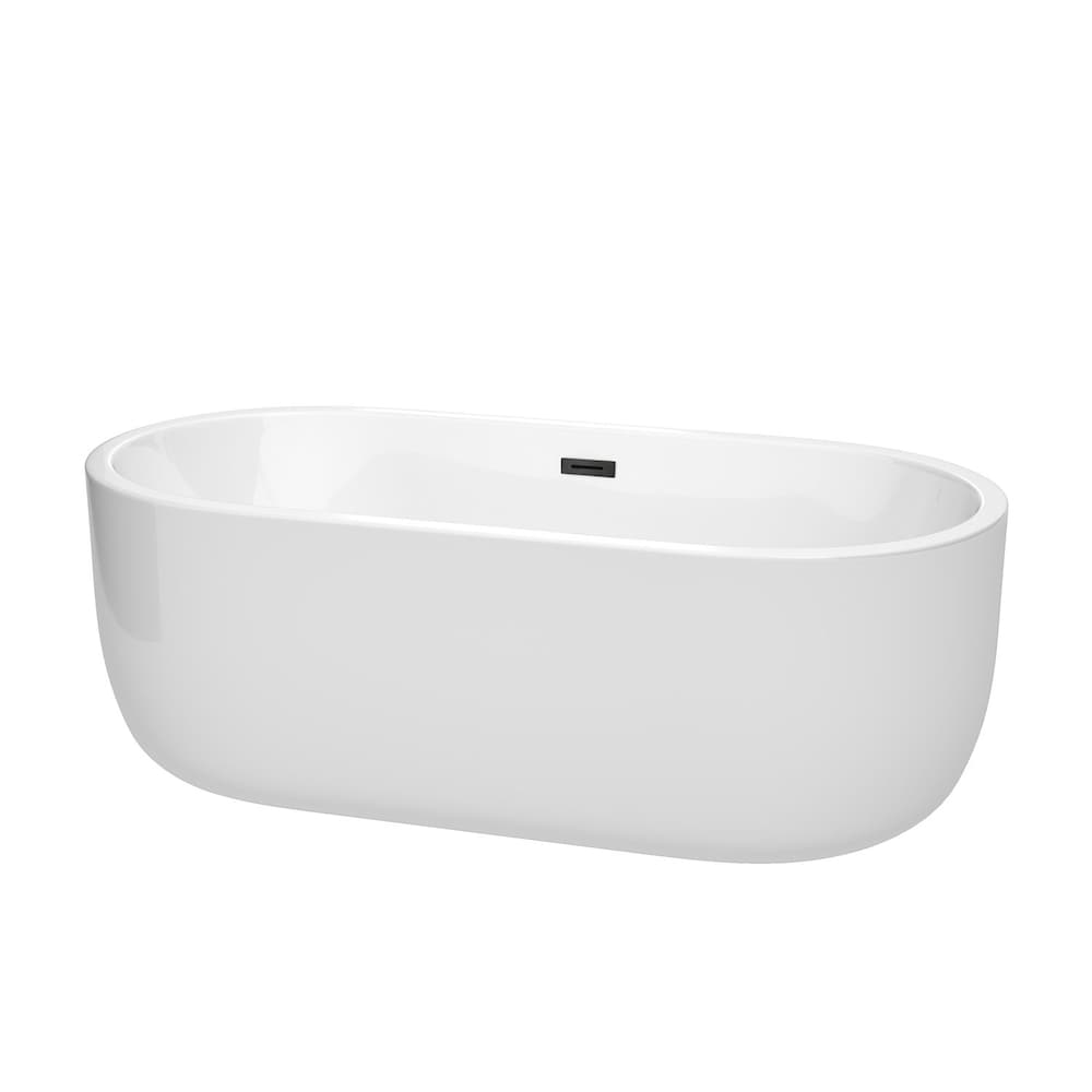 Juliette 67 inch Freestanding Bathtub in White with Matte Black Drain and Overflow Trim