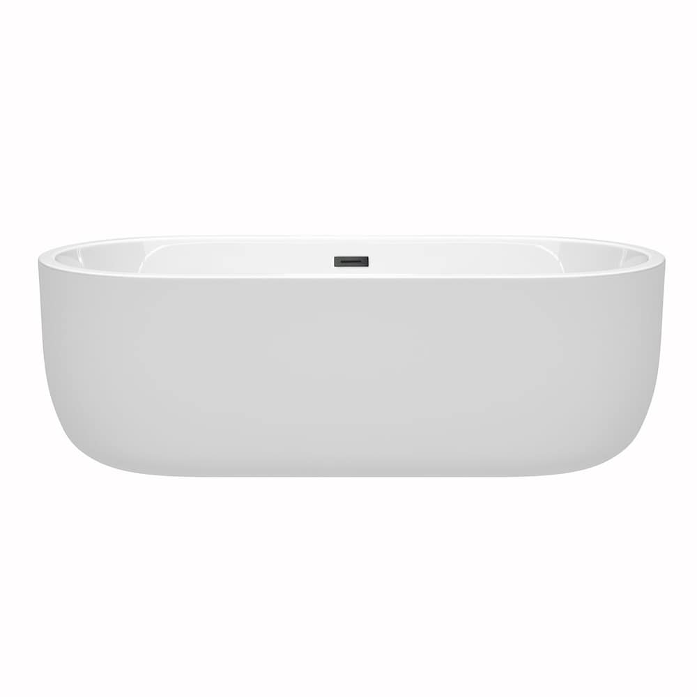 Baignoire autoportante Juliette de 71 pouces en blanc avec drain et garniture de trop-plein en noir mat
