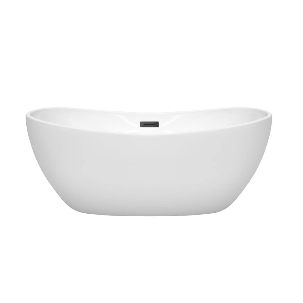 Rebecca 60 inch Freestanding Bathtub in White with Matte Black Drain and Overflow Trim