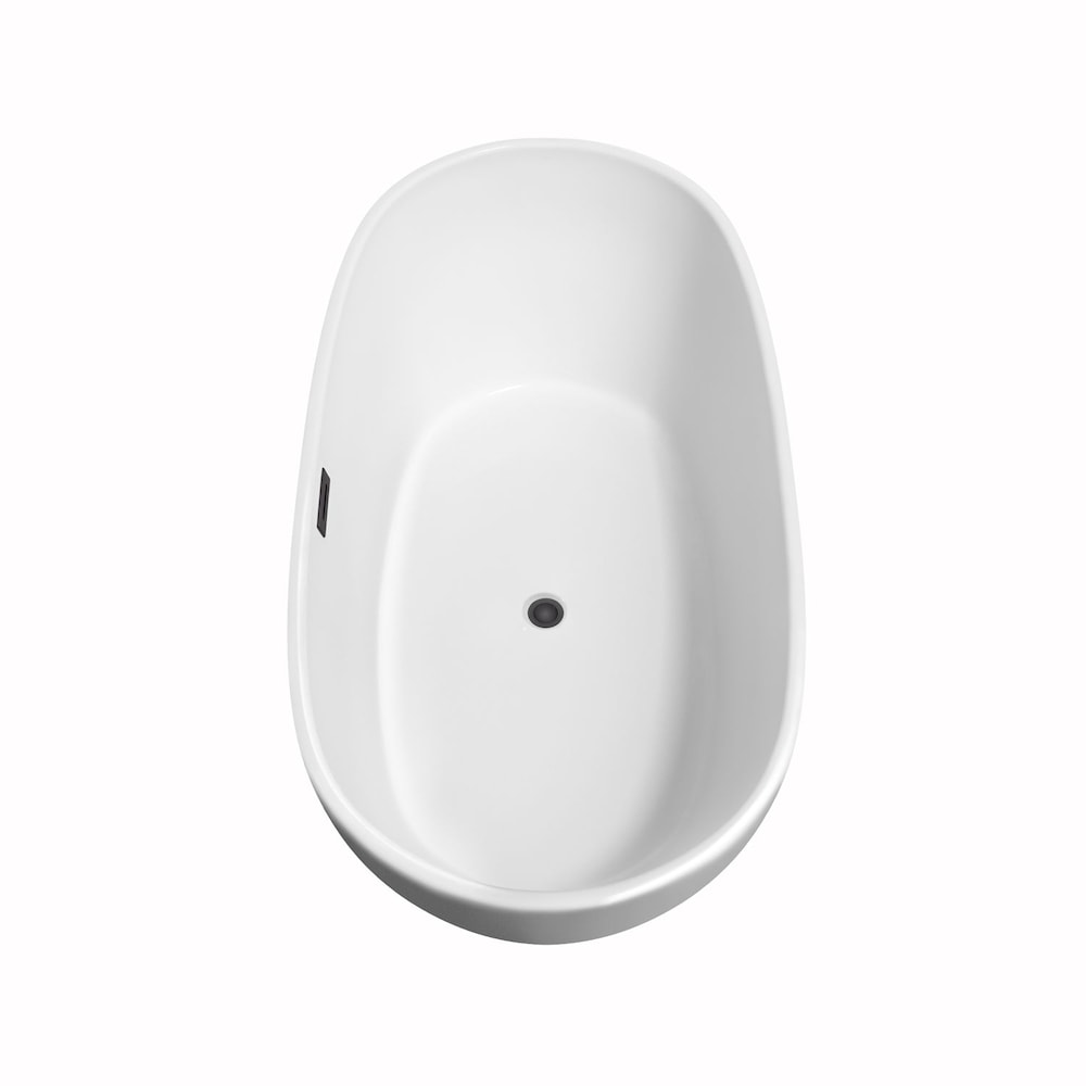Rebecca 60 inch Freestanding Bathtub in White with Matte Black Drain and Overflow Trim