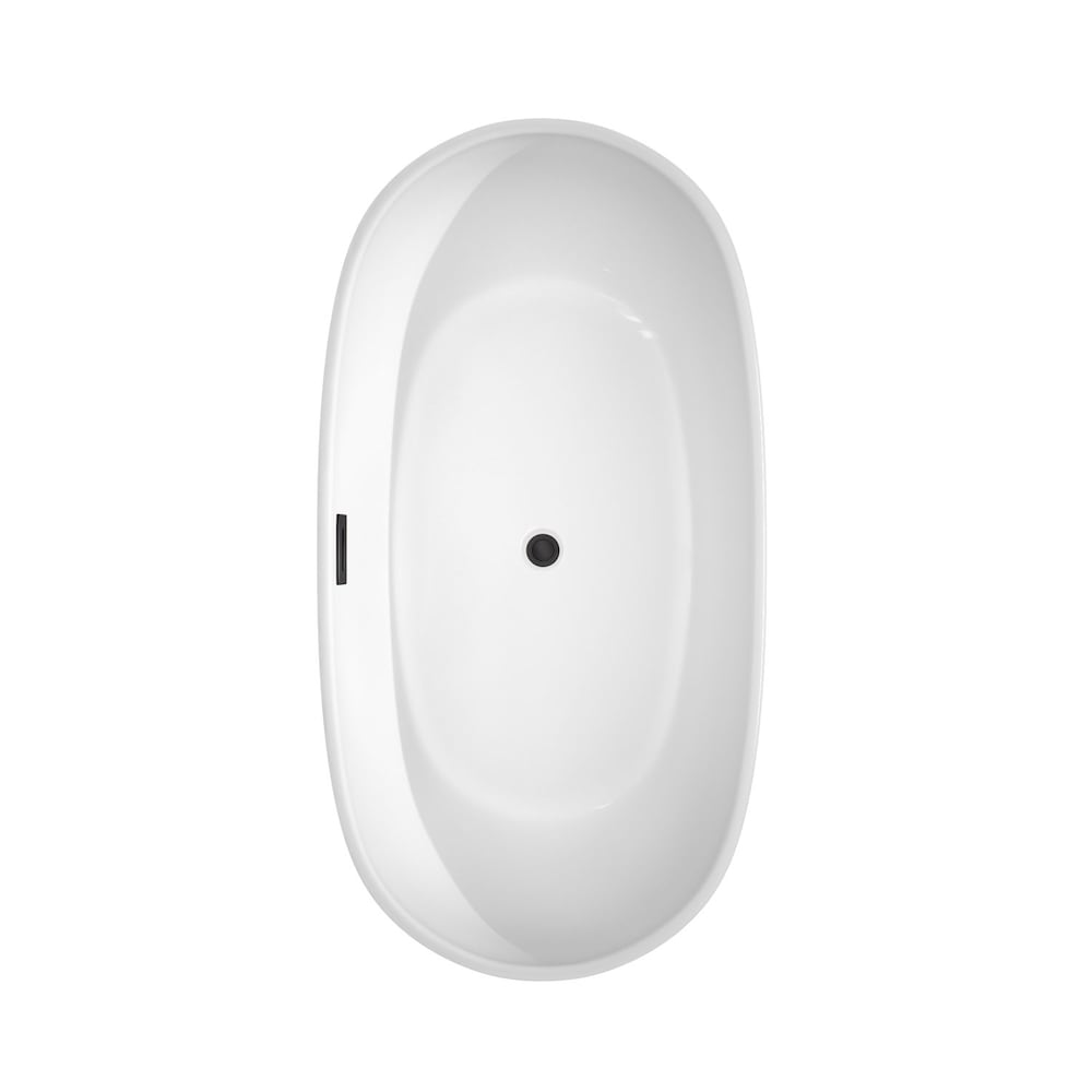 Rebecca 60 inch Freestanding Bathtub in White with Matte Black Drain and Overflow Trim