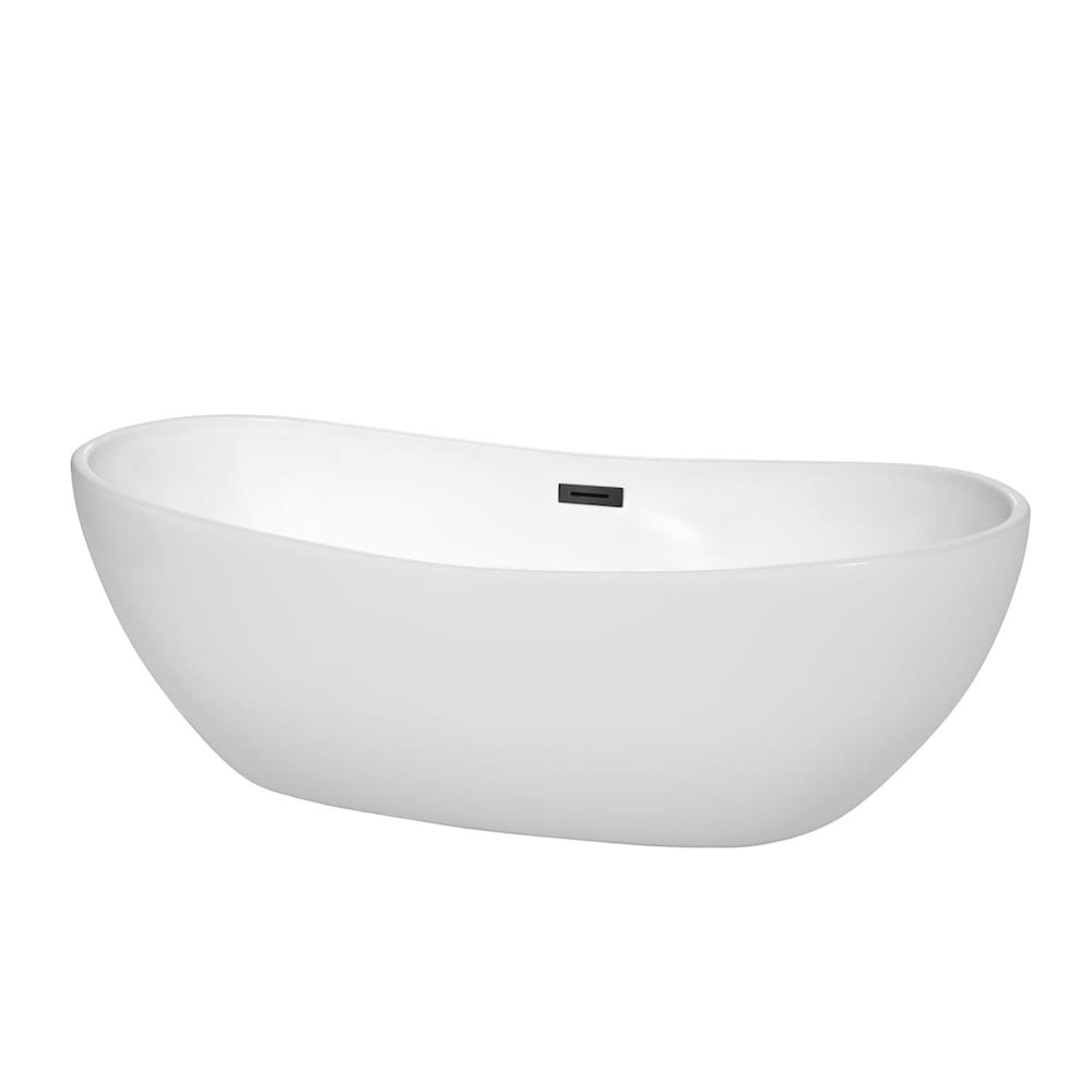 Baignoire autoportante Rebecca de 70 pouces en blanc avec drain et garniture de trop-plein en noir mat