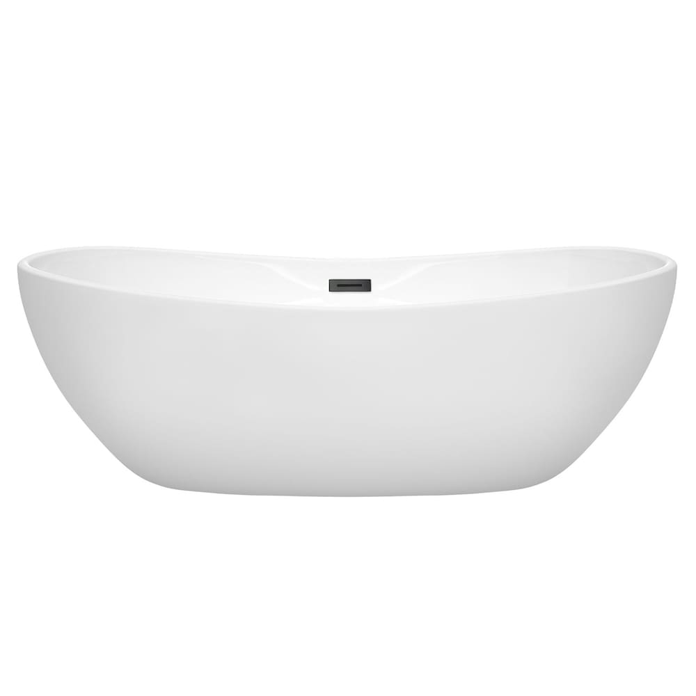 Baignoire autoportante Rebecca de 70 pouces en blanc avec drain et garniture de trop-plein en noir mat