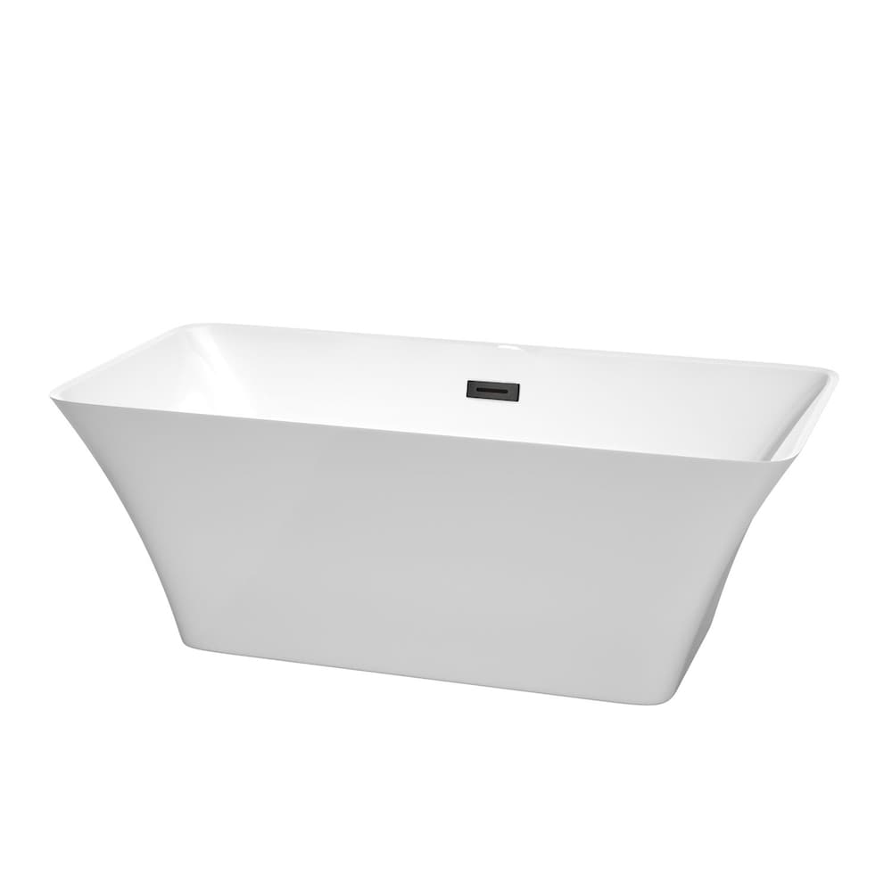 Baignoire autoportante Tiffany de 59 pouces en blanc avec drain noir mat et garniture de trop-plein