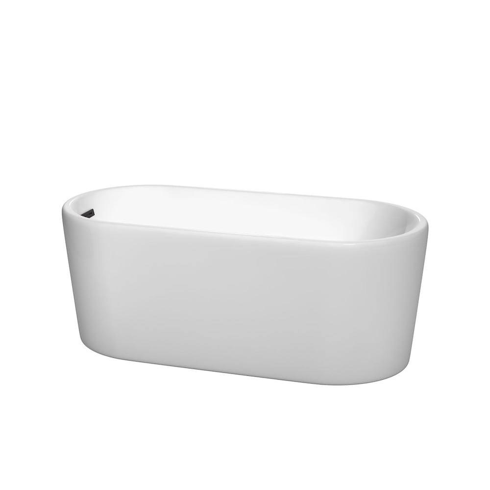 Baignoire autoportante Ursula de 59 pouces en blanc avec drain noir mat et garniture de trop-plein
