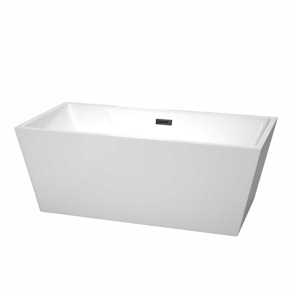 Sara 63 inch Freestanding Bathtub in White with Matte Black Drain and Overflow Trim