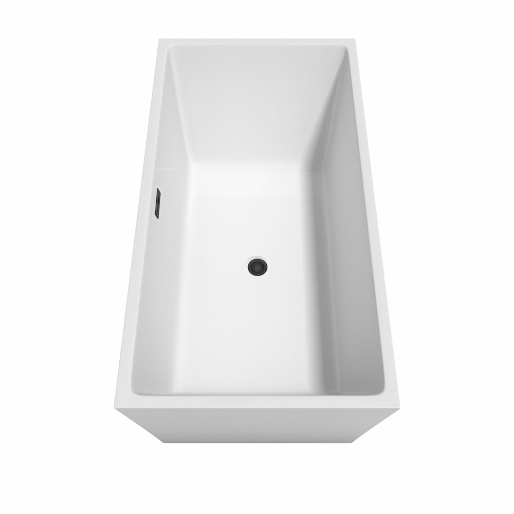 Sara 63 inch Freestanding Bathtub in White with Matte Black Drain and Overflow Trim